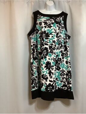 Laura Plus  Shift Dress Women’s Size 24W Black White& Teal Floral